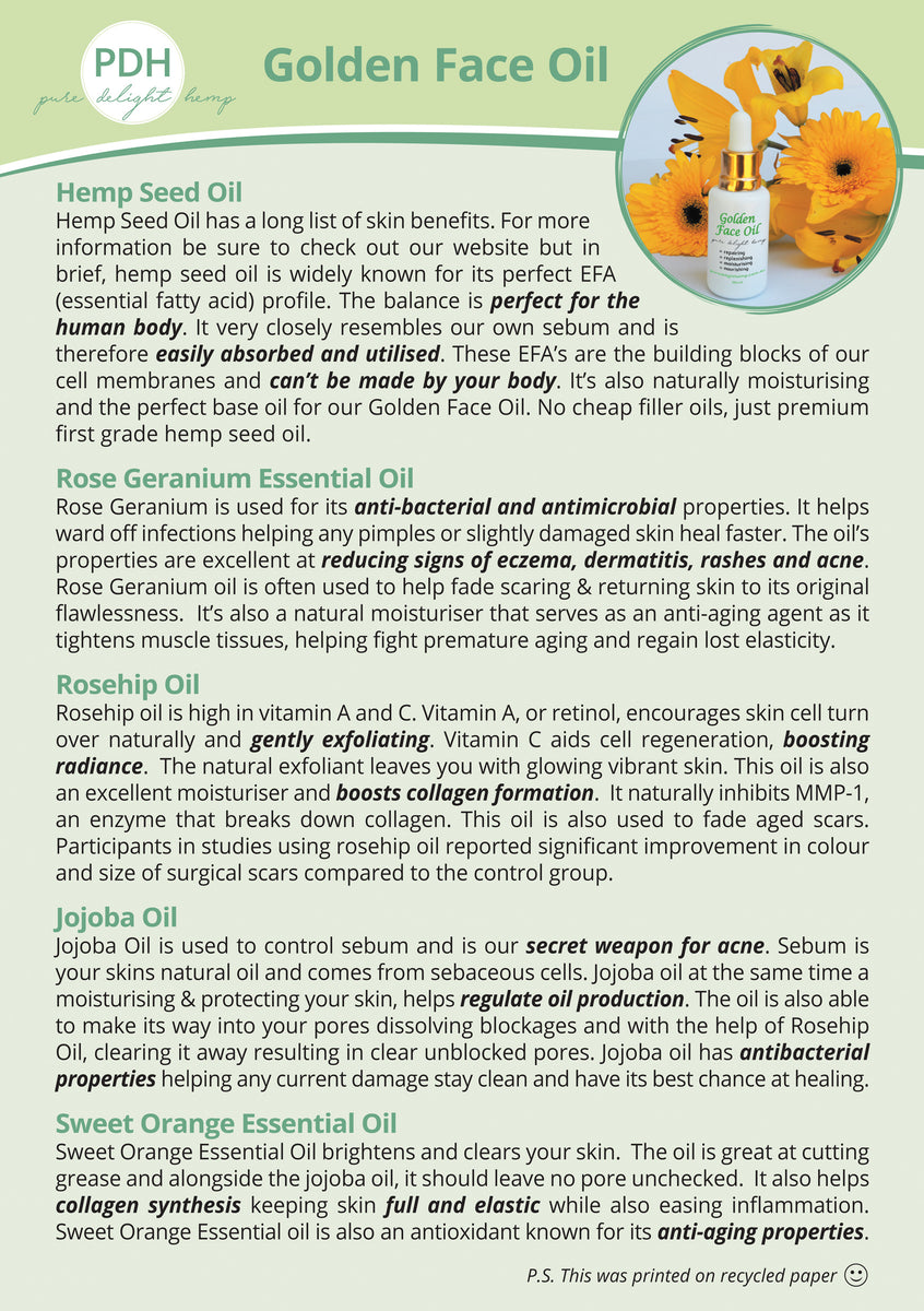 Golden Face Oil 2 Pack Pure Delight Hemp